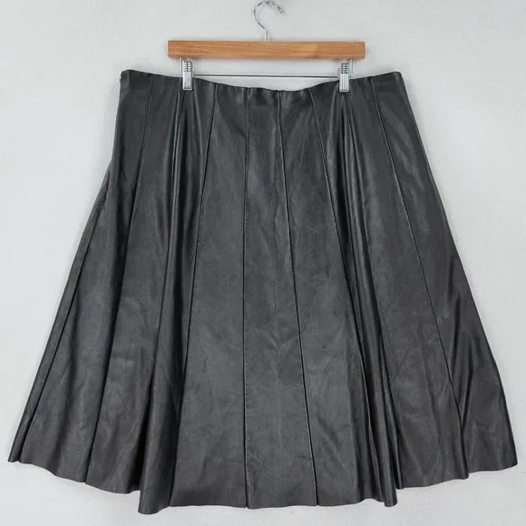 Lane Bryant Skirt Womens 22 Black Faux Leather A Line Plus Size Flare Cocktail - Picture 7 of 10